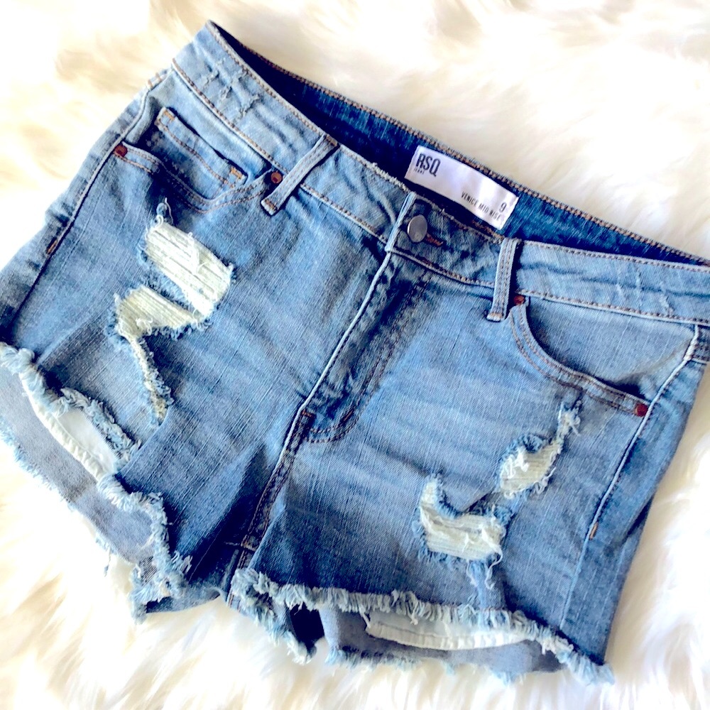 RSQ Light Blue Distressed Denim Jean Shorts